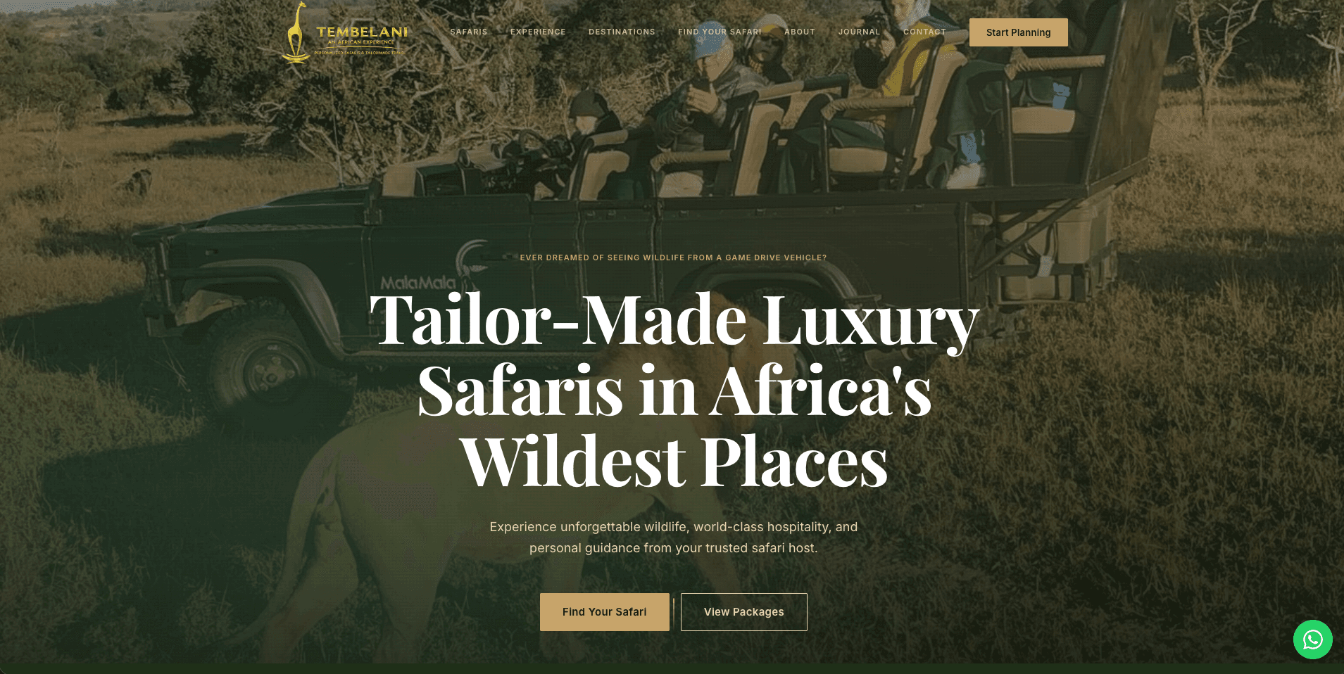 Tembelani Safaris website
